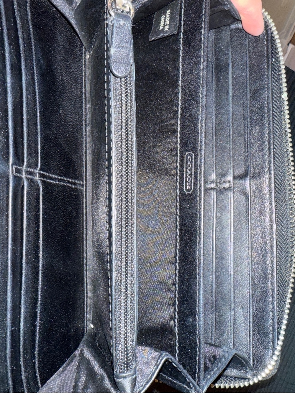 Coach Black Leather Zip Around Wallet with Silver Coach Emblem - Picture 7 of 7
